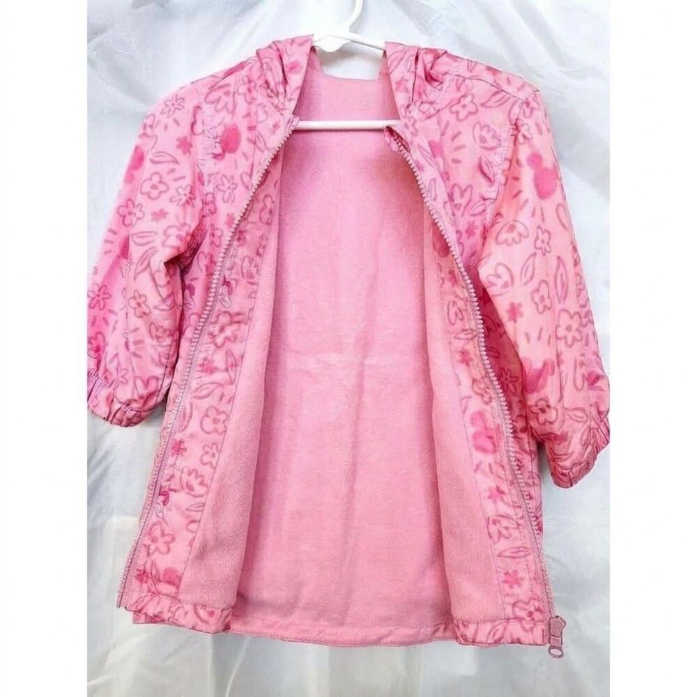 Disney Baby Girls Minnie Mouse Floral Windbreaker Hooded Pink Jacket Size 2T